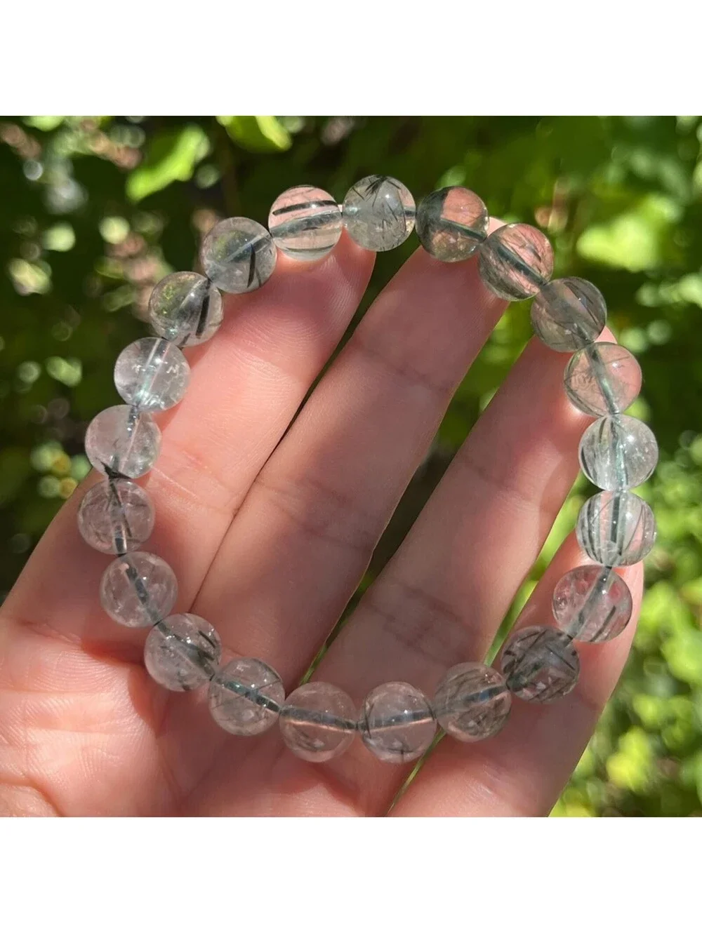 9.5mm stretchable green rutilated quartz bracelet 1832